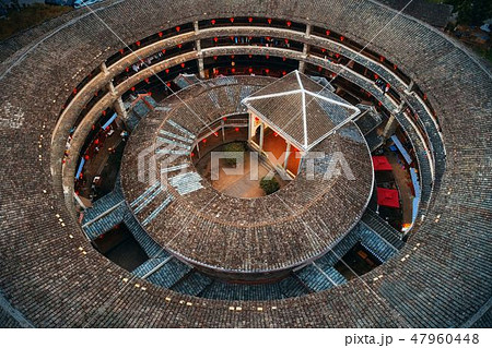 Fujian Tulou aerial closeup view 47960448