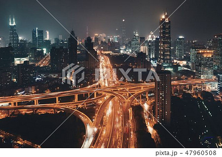 Shanghai Yanan Road overpass bridge night 47960508