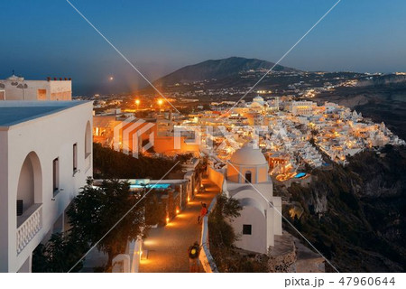 Santorini skyline night street Santorini skyline night street 47960644