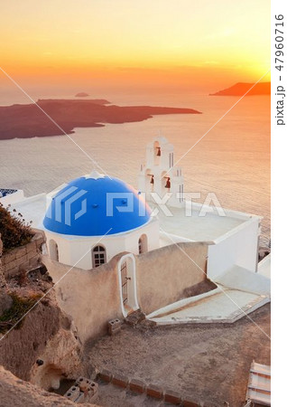 Santorini island church sunset 47960716