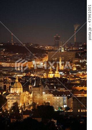 Prague skyline rooftop view at night 47961001