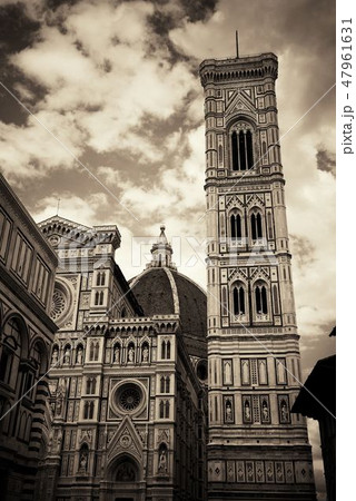 Duomo Santa Maria Del Fiore closeup in street BW 47961631