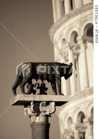 Leaning tower Capitoline wolf in Pisa 47961681