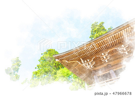 高尾山薬王院 水彩画風のイラスト素材