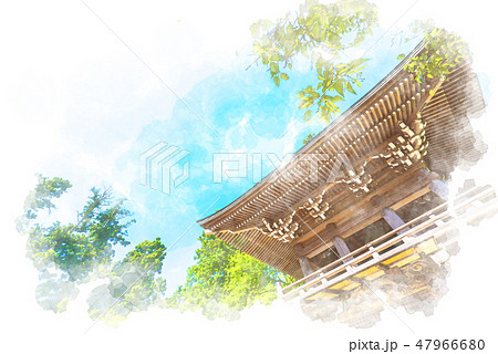 高尾山薬王院 水彩画風のイラスト素材