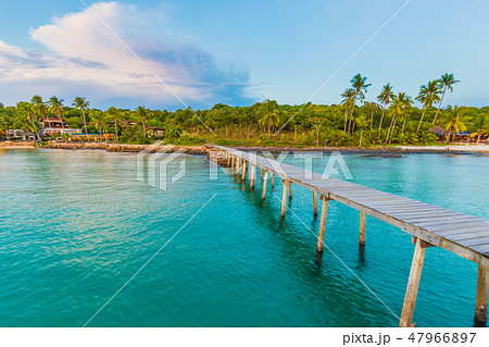 Wood bridge idyllic  sea beach turquoise water 47966897