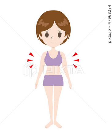 太い二の腕がコンプレックスな女性のイラスト素材 太い二の腕がコンプレックスな女性のイラスト素材