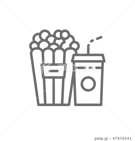 Popcorn Snack And Drink Cinema Food Line Icon のイラスト素材