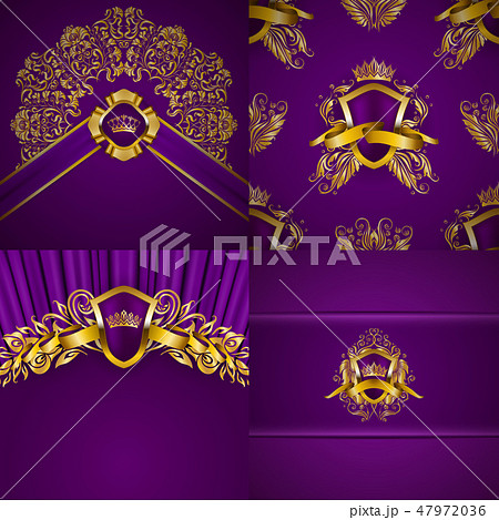 Set of luxury ornate backgrounds in vintage style. Elegant gold frame with floral elements, blazon 47972036