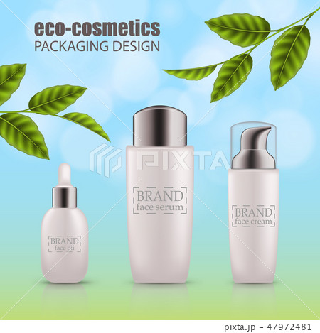 Set of realistic green glass bottles eco cosvetic Set of realistic green glass bottles eco cosvetic 47972481