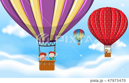 Children riding hot air balloon Children riding hot air balloon 47973470
