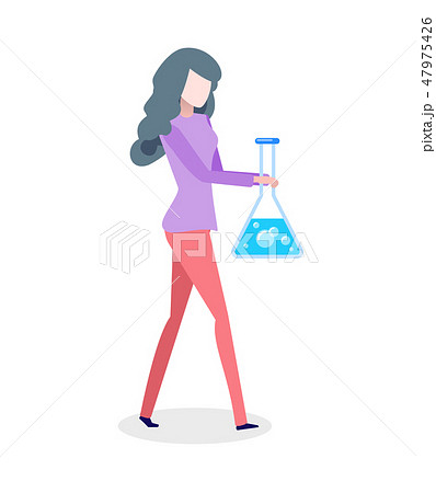 Chemist Woman Holding Bolb with Blue Liquid Vector Chemist Woman Holding Bolb with Blue Liquid Vector 47975426