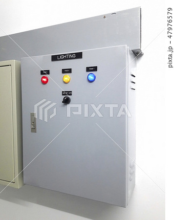 Electric power control box mounted on the wall 47976579