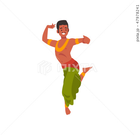 Young Man Performing Folk Dance, Smiling Indian Dancer in Traditional Clothes Vector Illustration 47978241