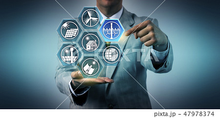 Man Selecting Tidal Power In Mix Of Renewables Man Selecting Tidal Power In Mix Of Renewables 47978374