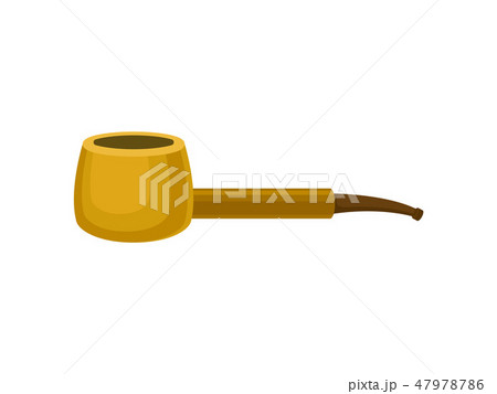 Old-fashioned tobacco pipe with brown wooden filter. Bright yellow tube. Classic smoking equipment 47978786