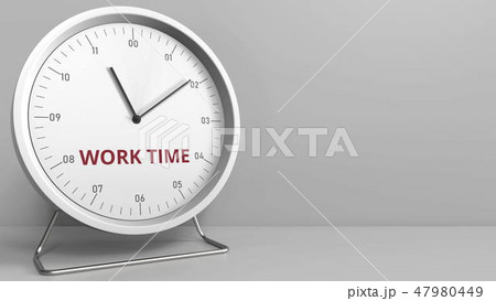 Revealing WORK TIME text on the clock face. Conceptual 3D rendering 47980449