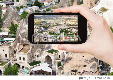 urban houses in rock-cut caves in Goreme town 47981210