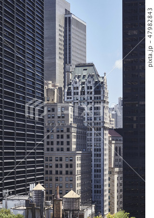 Water tanks on a roof, New York, USA. 47982843