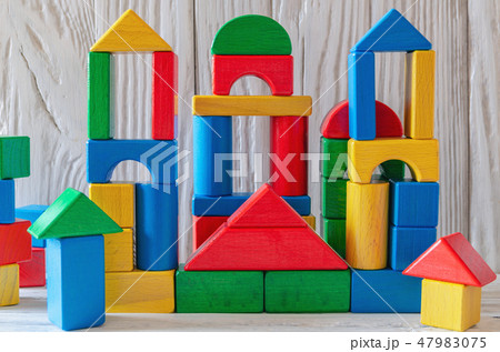 Children's wooden designer from blocks of a different form 47983075