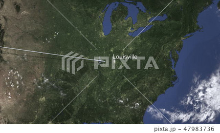 Airliner flying to Louisville, United States from west. 3D rendering Airliner flying to Louisville, United States from west. 3D rendering 47983736