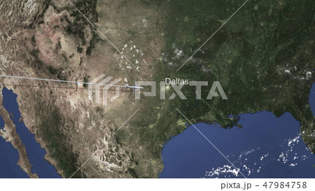 Airplane flying to Dallas, United states on the map. 3D rendering  47984758