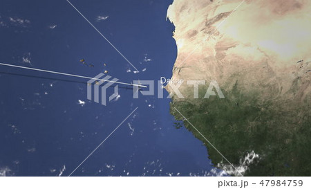 Airplane flying to Dakar, Senegal on the map. 3D rendering Airplane flying to Dakar, Senegal on the map. 3D rendering 47984759