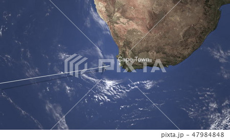 Airplane flying to Cape Town, South africa on the map. 3D rendering 47984848