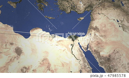 Airplane flying to Alexandria, Egypt from west. 3D rendering 47985578