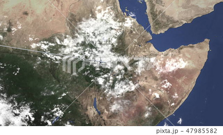Commercial airplane flying to Addis Ababa, Ethiopia. 3D rendering 47985582