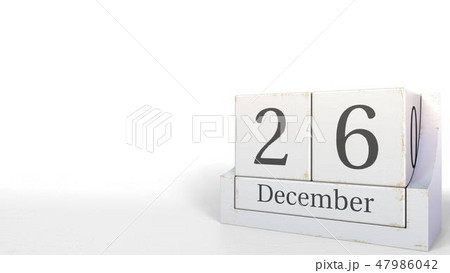 December 26 date on wood bricks calendar. 3D rendering December 26 date on wood bricks calendar. 3D rendering 47986042