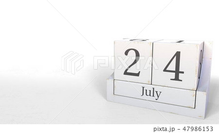 July 24 date on vintage cube calendar, 3D rendering 47986153