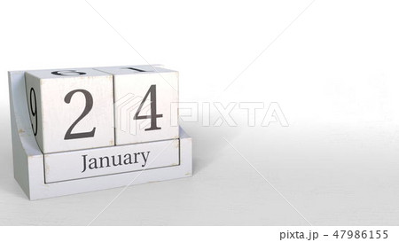 January 24 date on wooden blocks calendar. 3D rendering 47986155