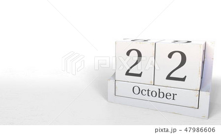 October 22 date on wooden blocks calendar. 3D rendering 47986606