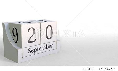 September 20 date on vintage cube calendar, 3D rendering 47986757