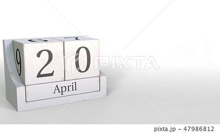 Wooden blocks calendar shows April 20 date, 3D rendering 47986812