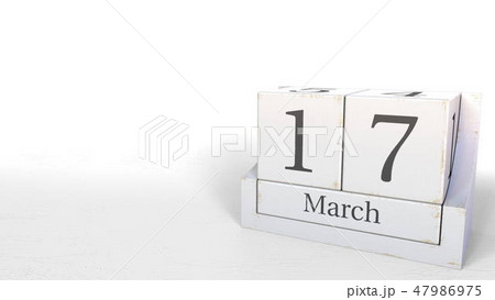 March 17 date on retro blocks calendar, 3D rendering 47986975