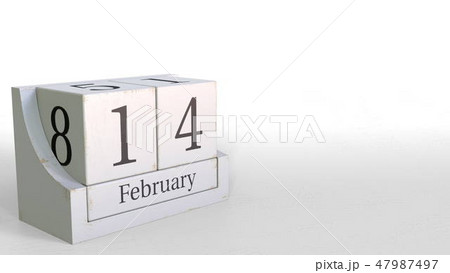 Wooden blocks calendar shows February 14 date, 3D rendering Wooden blocks calendar shows February 14 date, 3D rendering 47987497