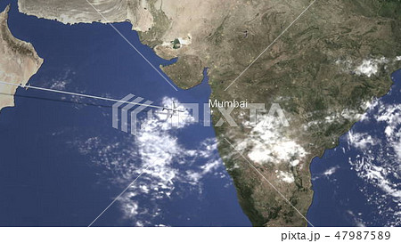 Plane arriving to Mumbai, India from west, 3D rendering Plane arriving to Mumbai, India from west, 3D rendering 47987589