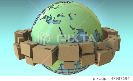 Many boxes rotate around the world, Europe and Africa emphasized. Conceptual 3D rendering Many boxes rotate around the world, Europe and Africa emphasized. Conceptual 3D rendering 47987594