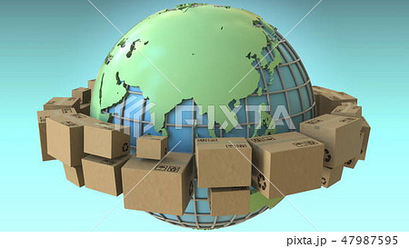Many cartons rotate around the world, Asia emphasized. Conceptual 3D rendering Many cartons rotate around the world, Asia emphasized. Conceptual 3D rendering 47987595