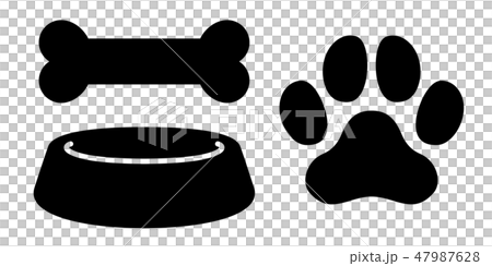 犬の「足跡」「ホネ」「おさら」のアイコン (Pet Bowl, Dog Bone, Footprin 犬の「足跡」「ホネ」「おさら」のアイコン (Pet Bowl, Dog Bone, Footprin 47987628