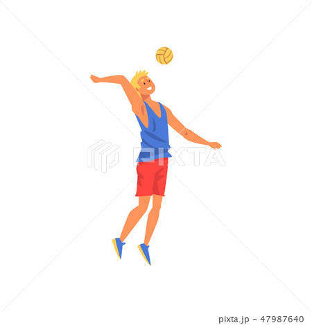 Male Volleyball Player, Professional Sportsman Character Wearing Sports Uniform Playing with Ball Male Volleyball Player, Professional Sportsman Character Wearing Sports Uniform Playing with Ball 47987640