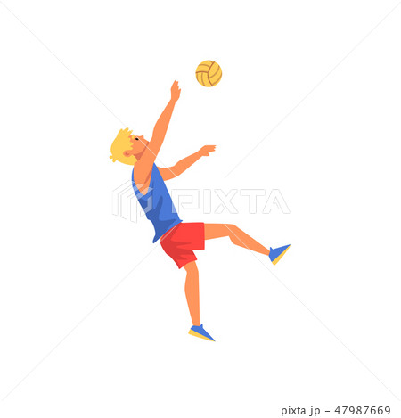 Man Playing Volleyball, Professional Sportsman Character Wearing Sports Uniform Vector Illustration 47987669