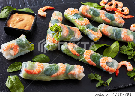 Vietnamese Rice Paper Rolls on a tray 47987791