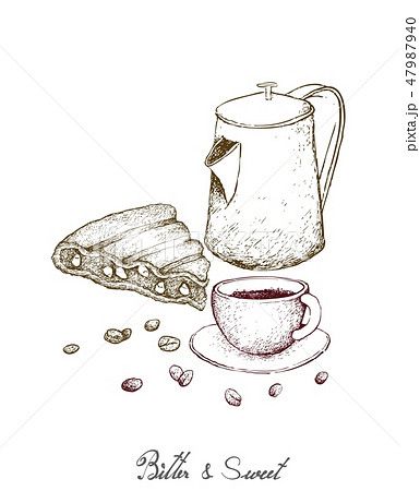 Vintage Pot with Coffee and Corn Sandwich Vintage Pot with Coffee and Corn Sandwich 47987940