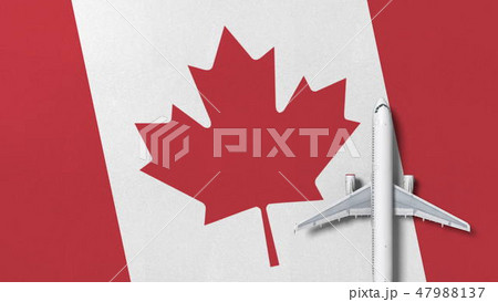 Top-down view of the airplane on the flag of Canada. Tourism related conceptual 3D rendering 47988137
