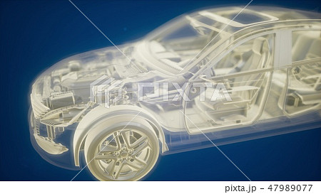 Holographic animation of 3D wireframe car  47989077