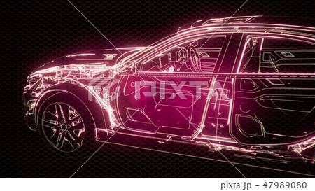 Holographic animation of 3D wireframe car  47989080