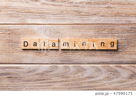 Data mining word written on wood block. 47990175